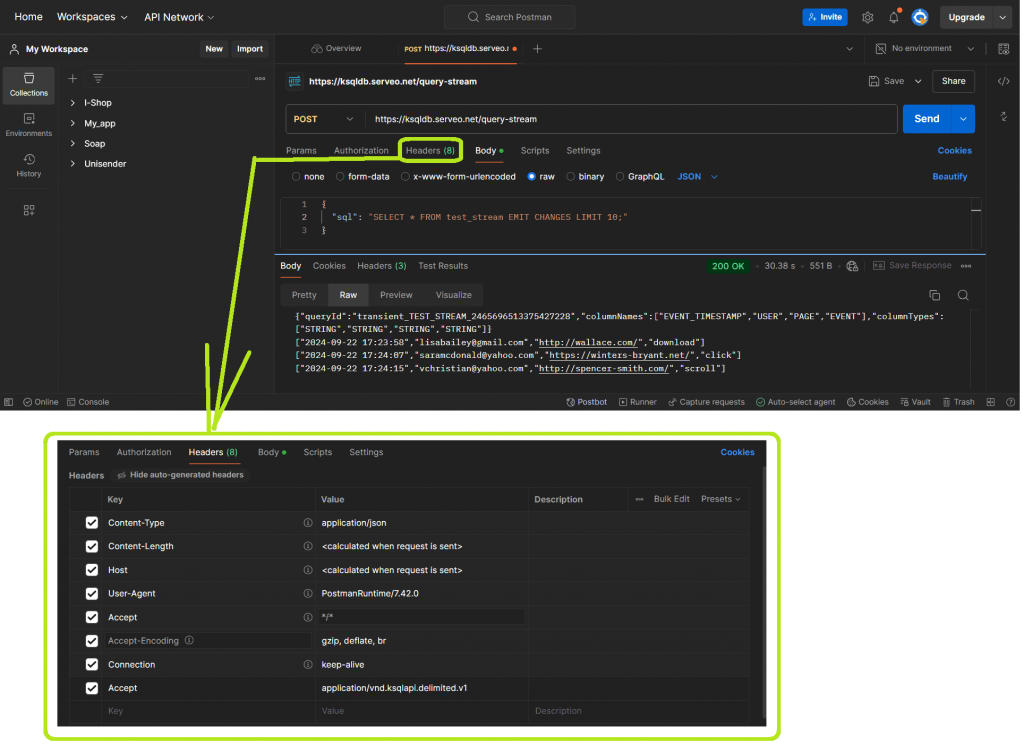 REST API ksqlDB Postman