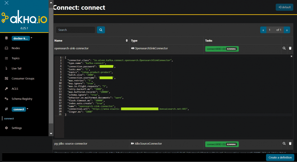 Запущенный коннектор в Kafka Connect