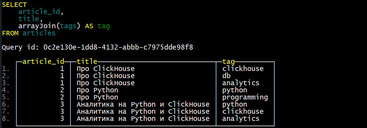 использование array function Clickhouse - бесплатный курс ClickHouse от https://bigdataschool.ru