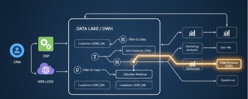 Data lineage graph show full path to dashboard