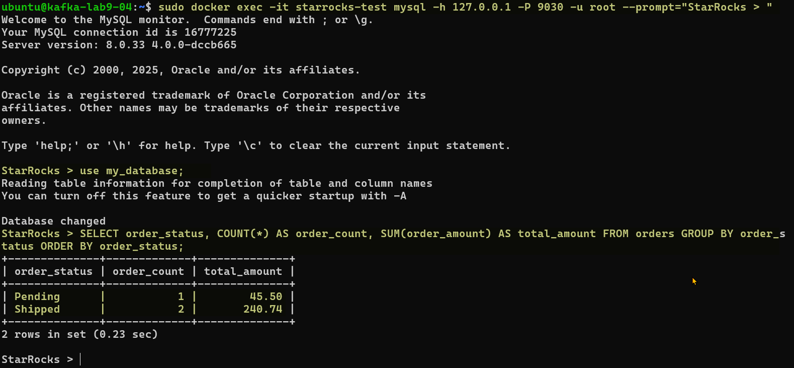 Результат аналитики с Starrocks DB
