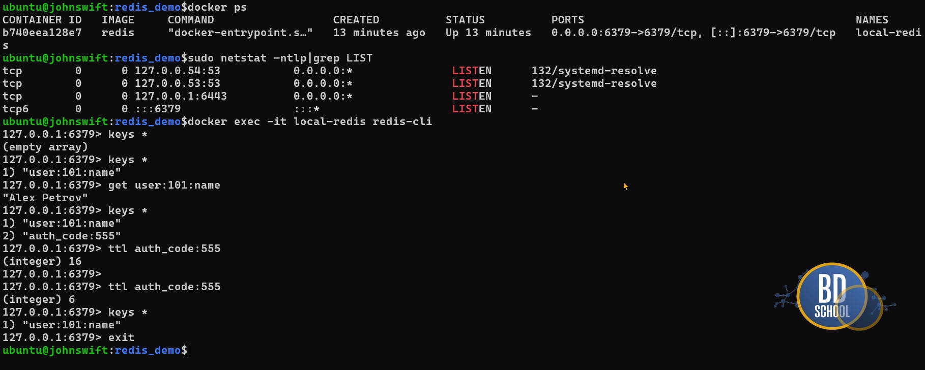 Redis CLI api example