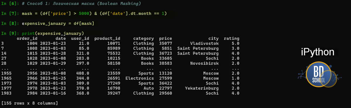 Using boolean masking for filtering dataframe