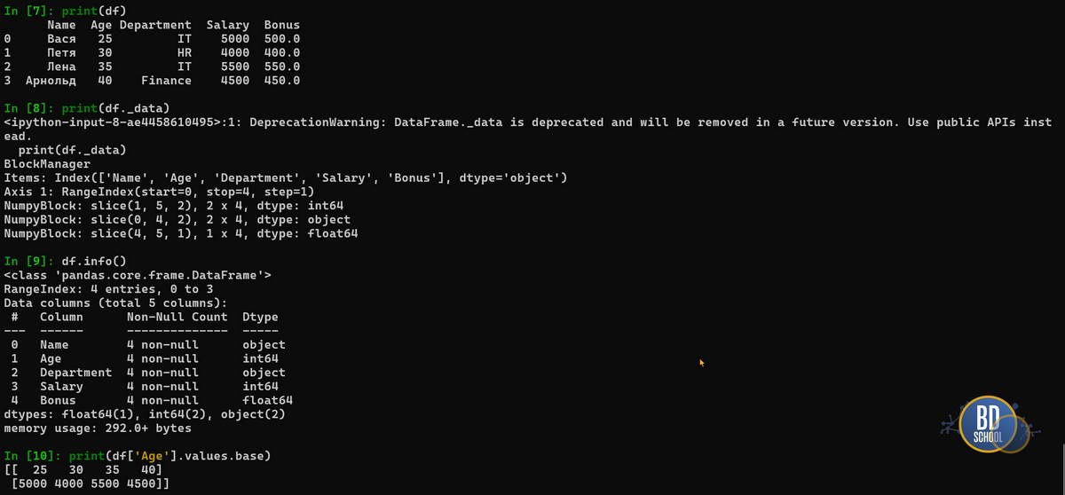 data layout blockmanager dataframe in pandas