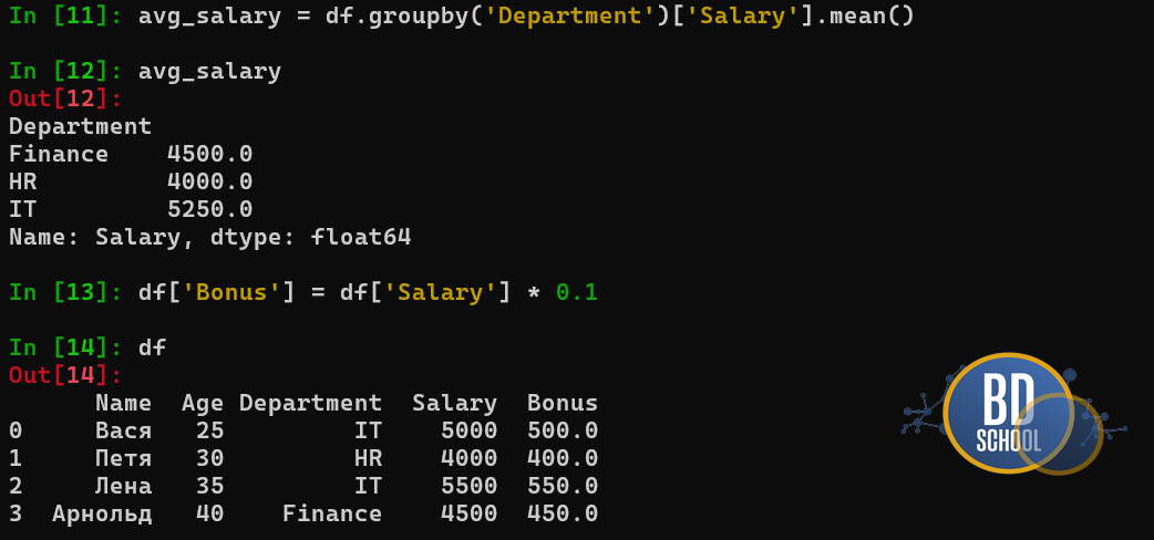Группировка и аггрегация в Датафреймах