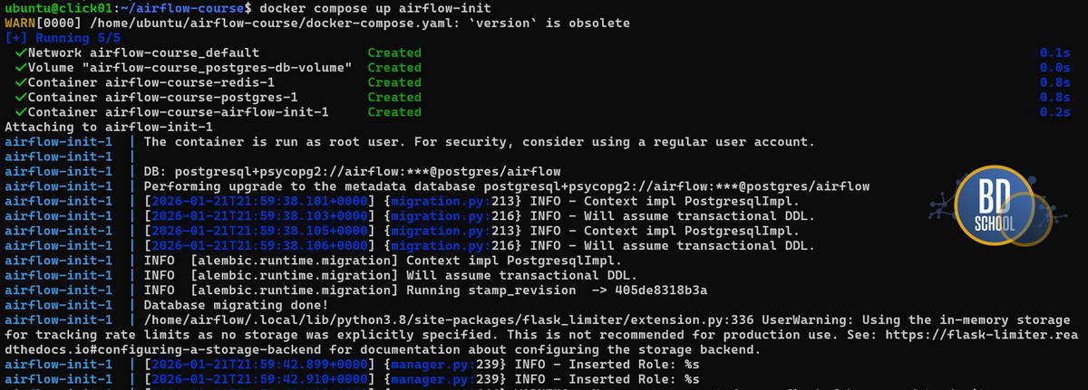 Инициализация базы данных postgres Airflow - дулается только начально