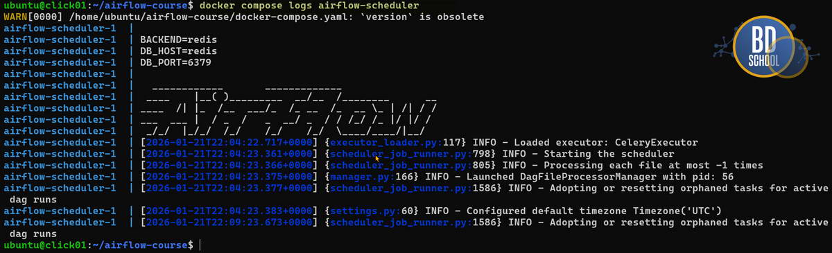 Проверка старта сервисов Airflow через docker logs
