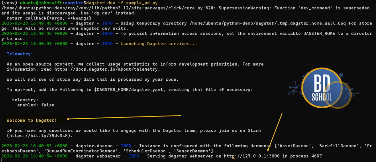 Как запустить сервер dagster для выполнения dags скриптов
