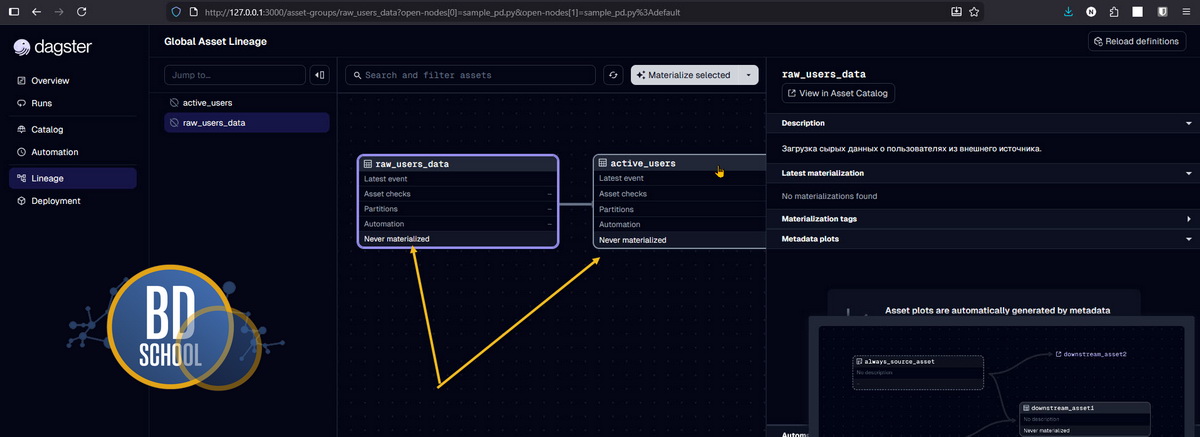 Запуск web сервера dagster для работы с задачами DAG