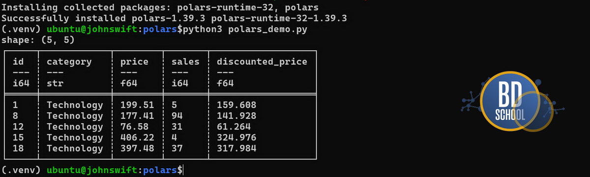Результат выподнения eager операции с вычислениями polars python