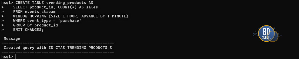 Аналитическая таблица для работы в ksqldb