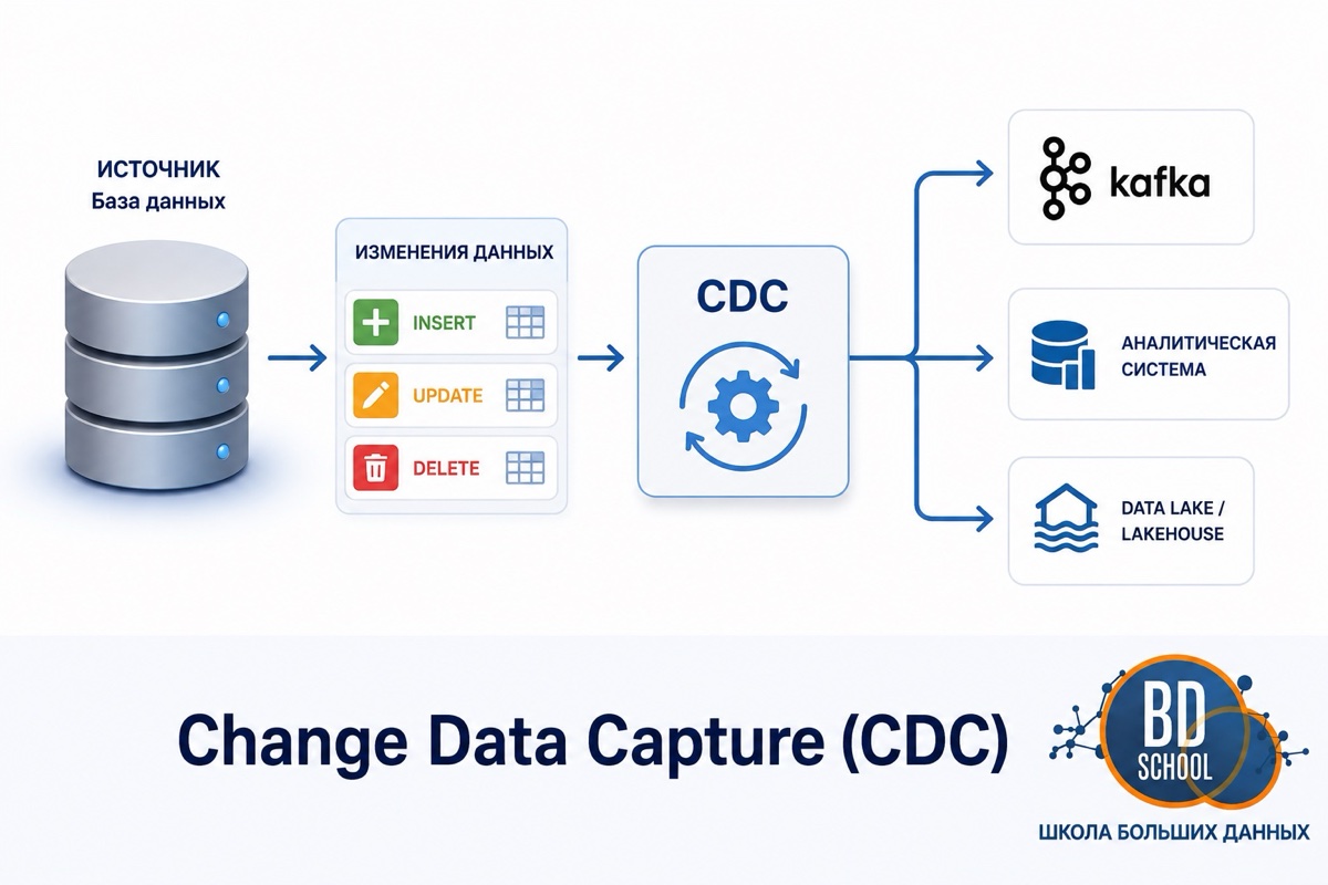 Change Data Capture, поток изменений строк из журнала транзакций базы данных в аналитическое хранилище