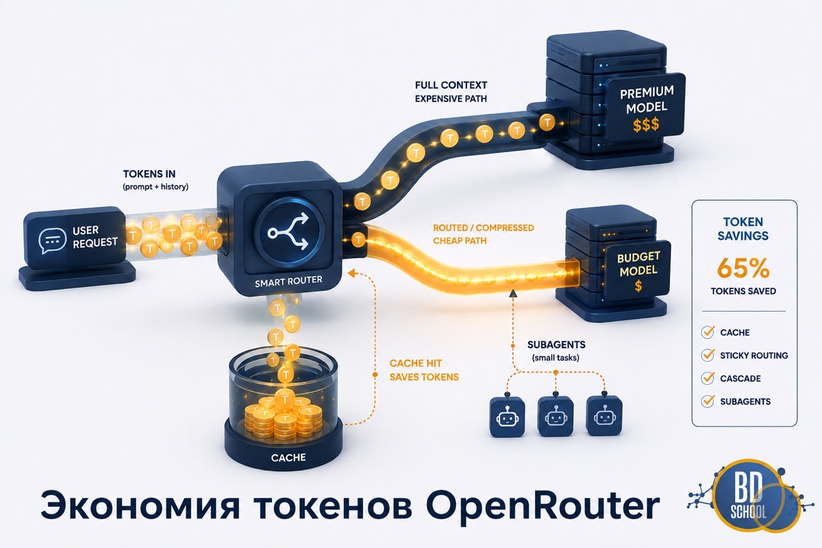 Экономика токенов OpenRouter на практике: кэш промптов и cached_tokens, session_id для тёплого кэша, каскад дешёвая-на-простое, субагенты и лимиты расхода - практическое руководство для чайников
