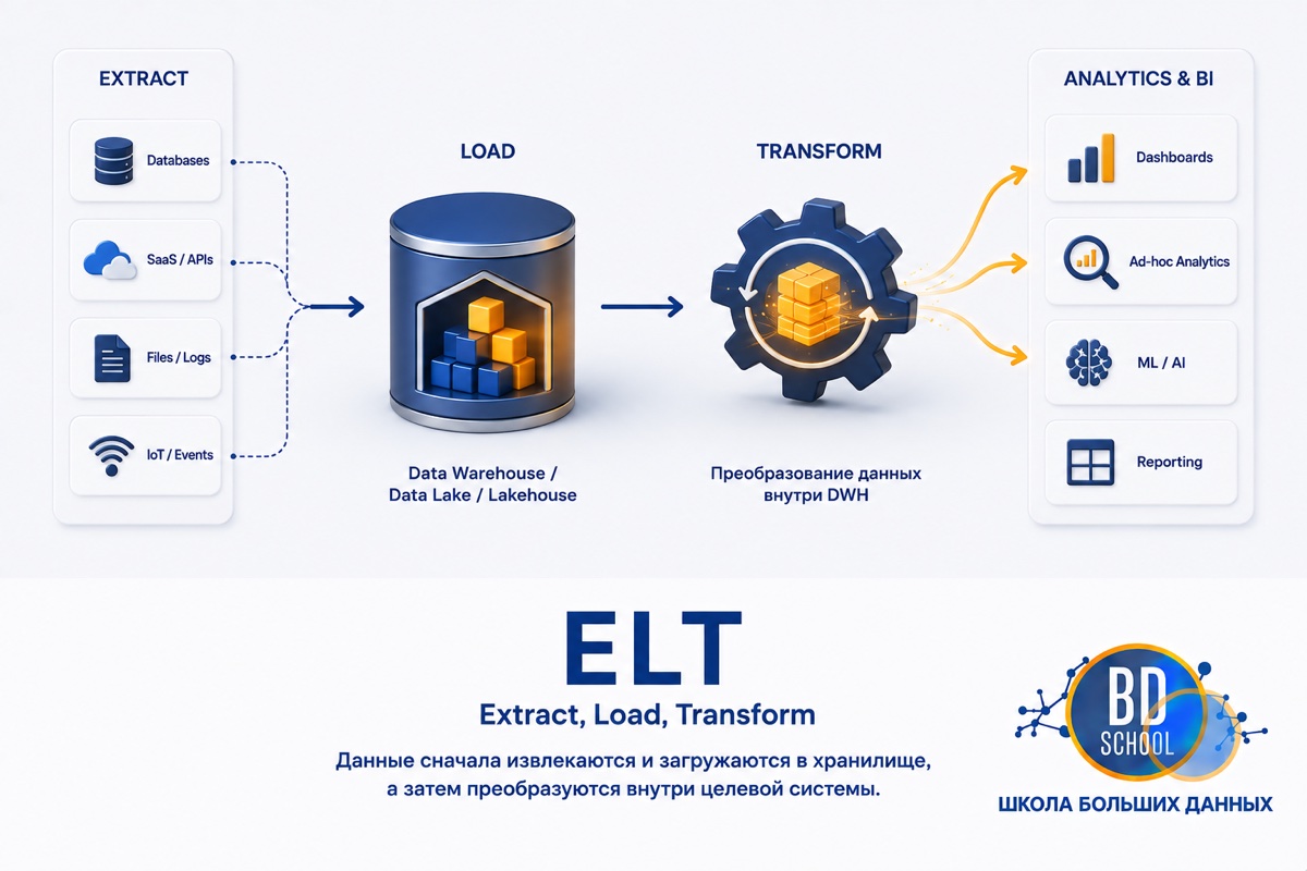 ELT, конвейер загрузки сырых данных в хранилище с трансформацией внутри него