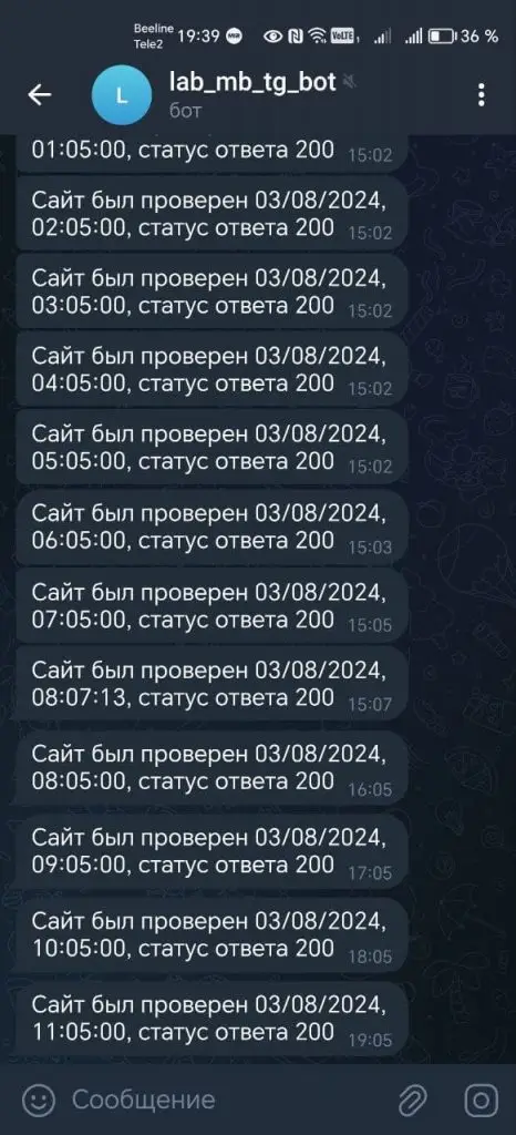 Оповещение о доступности сайта в ТГ