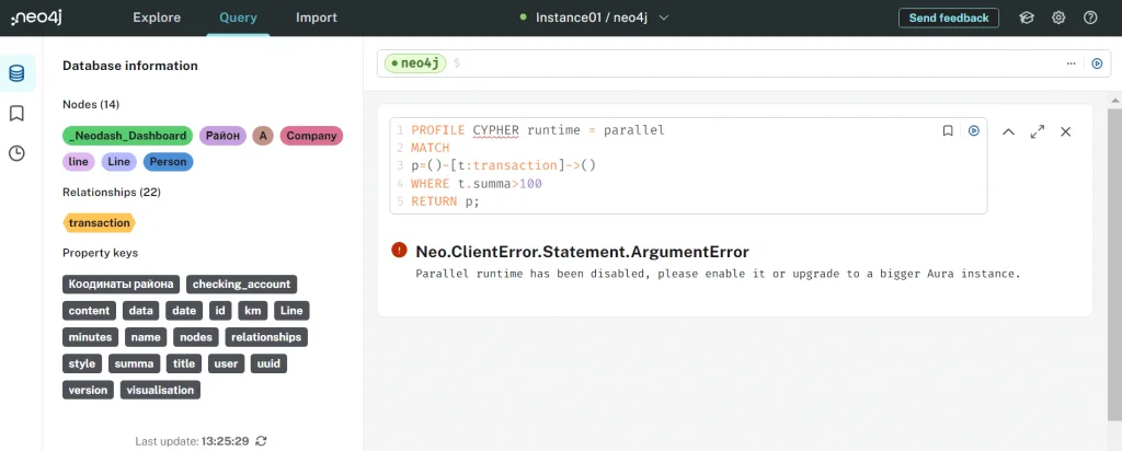 Попытка использовать параллельную среду выполнения для Cypher-запроса в Neo4j