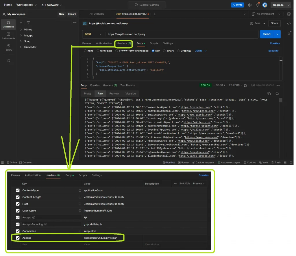 REST API ksqlDB Postman